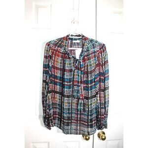 Shoshanna Multicolor Plaid Silk Blouse sz M (read measurements)